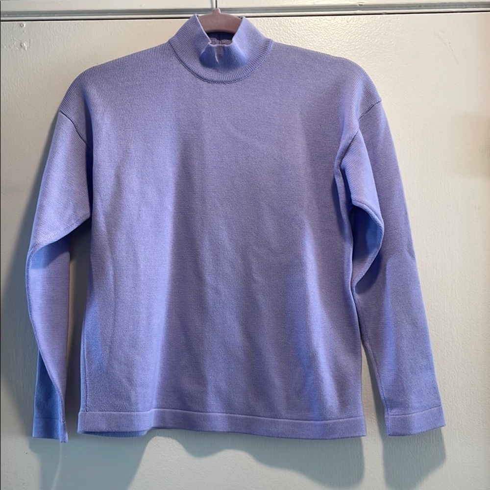 St. John Lavender Turtleneck Option Padded Shoulder Zippered Back Sweater